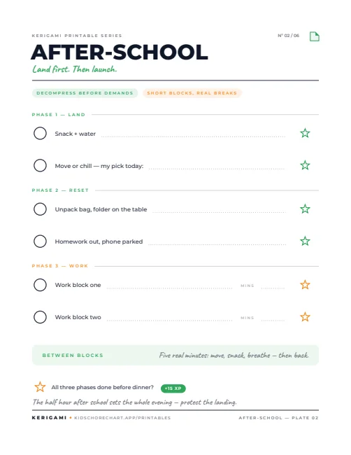 After-School Routine — free printable ADHD chart preview