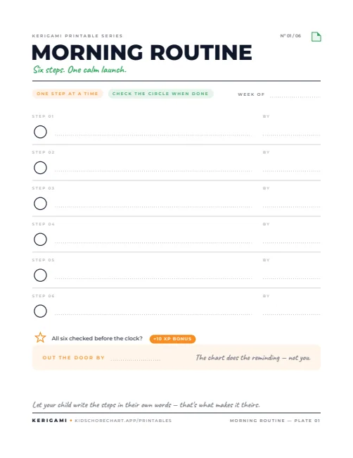 Morning Routine Chart — free printable ADHD chart preview