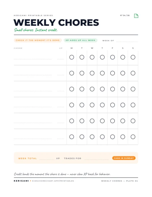 Weekly Chore Chart — free printable ADHD chart preview